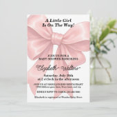 Elegant Pink Bow Girl Baby Shower 招待状 (スタンド正面)
