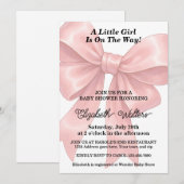 Elegant Pink Bow Girl Baby Shower 招待状 (正面/裏面)
