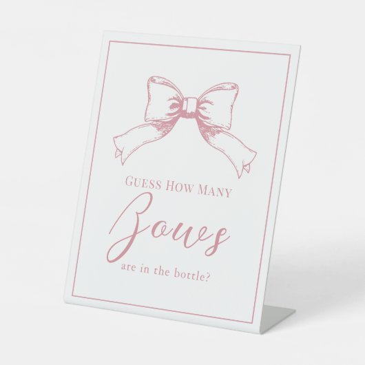 Elegant Pink Bow Girl Baby Shower How Many Bows 台座サイン (正面)