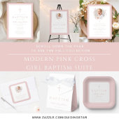 Elegant Pink Bow Girl Baptism Photo サンキューカード