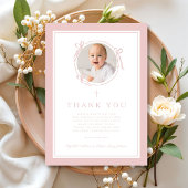 Elegant Pink Bow Girl Baptism Photo サンキューカード