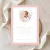 Elegant Pink Bow Girl Baptism Photo サンキューカード