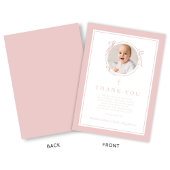 Elegant Pink Bow Girl Baptism Photo サンキューカード