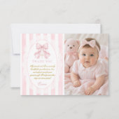 Elegant Pink Bow Girl Baptism Photo Flat サンキューカード (正面)