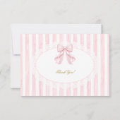 Elegant Pink Bow Girl Baptism Photo Flat サンキューカード (裏面)