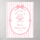 Elegant Pink Bow Girl Birthday Welcome ポスター (正面)