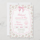 Elegant Pink Bow Girl First Birthday 招待状 (正面)