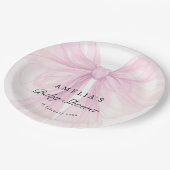 Elegant Pink Bow Girls Baby Shower ペーパープレート (アングル)