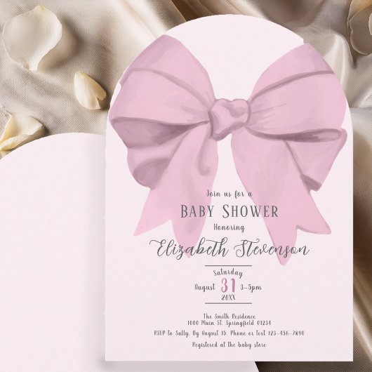 Elegant Pink Bow Girly Baby Shower Arch 招待状