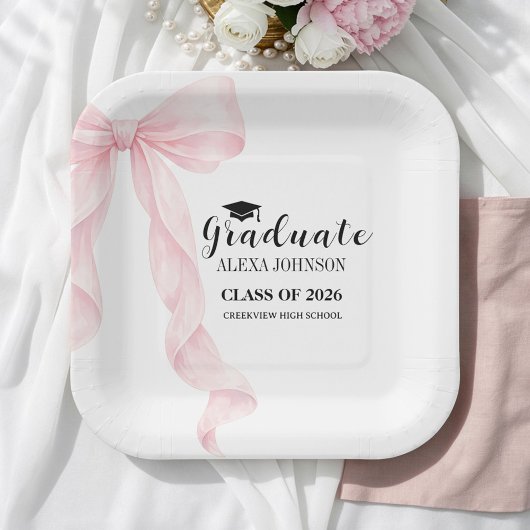 Elegant Pink Bow Graduation Cap Graduate ペーパープレート