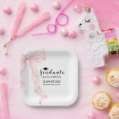 Elegant Pink Bow Graduation Cap Graduate ペーパープレート (パーティー)