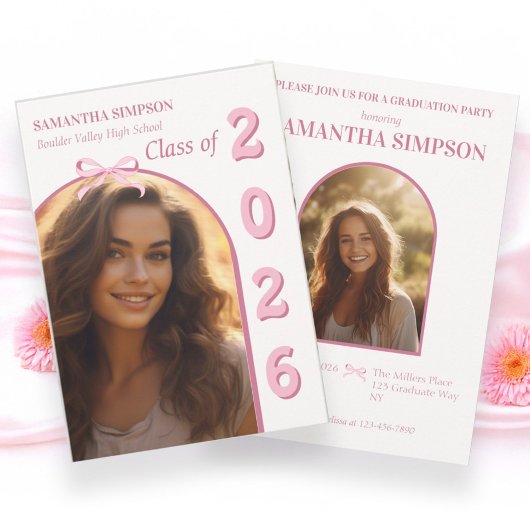 Elegant Pink Bow Graduation Invitation 招待状