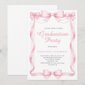 Elegant Pink Bow Graduation Party 招待状 (正面/裏面)