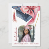 Elegant Pink Bow Graduation Party Invitation  招待状 (正面)