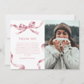 Elegant Pink Bow Graduation Photo サンキューカード (正面)