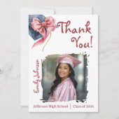 Elegant Pink Bow Graduation Thank You Card  招待状 (正面)