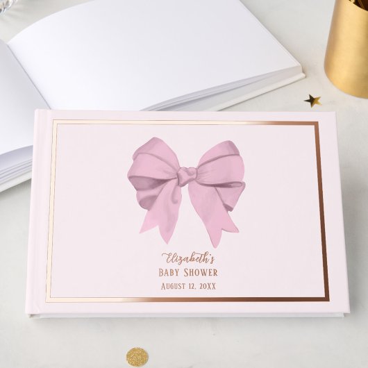 Elegant Pink Bow It's a Girl Baby Shower Rose Gold ゲストブック