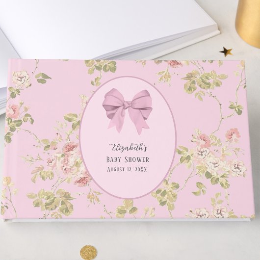 Elegant Pink Bow It's a Girl Floral Baby Shower  ゲストブック