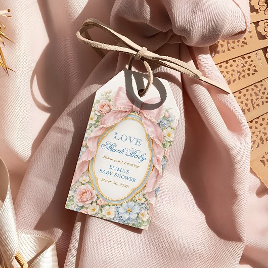 Elegant Pink Bow Love Shack Baby Shower Thank You ギフトタグ