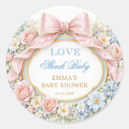 Elegant Pink Bow Love Shack Vintage Baby Shower ラウンドシール