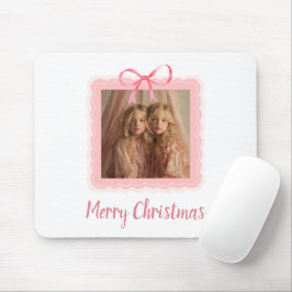 Elegant Pink Bow Merry Christmas Custom Mousepad マウスパッド