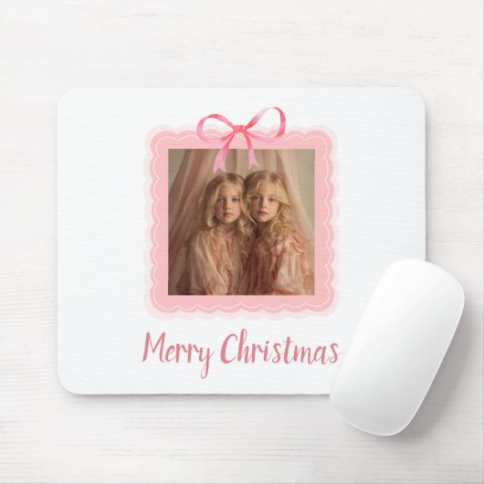 Elegant Pink Bow Merry Christmas Custom Mousepad マウスパッド (マウス)