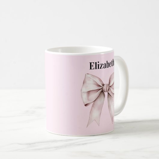 Elegant pink bow Personalized Name コーヒーマグカップ (正面右)