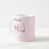 Elegant pink bow Personalized Name コーヒーマグカップ (正面左)