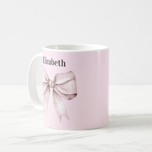 Elegant pink bow Personalized Name コーヒーマグカップ (正面左)