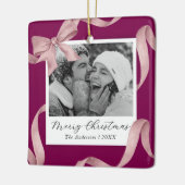 Elegant Pink Bow Photo Holiday セラミックオーナメント (左)