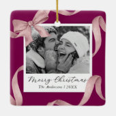 Elegant Pink Bow Photo Holiday セラミックオーナメント (裏面)
