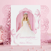 Elegant Pink Bow Photo Quinceañera Invitation 招待状