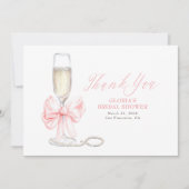 Elegant Pink Bow Prosecco Bridal Shower Thank You サンキューカード (正面)