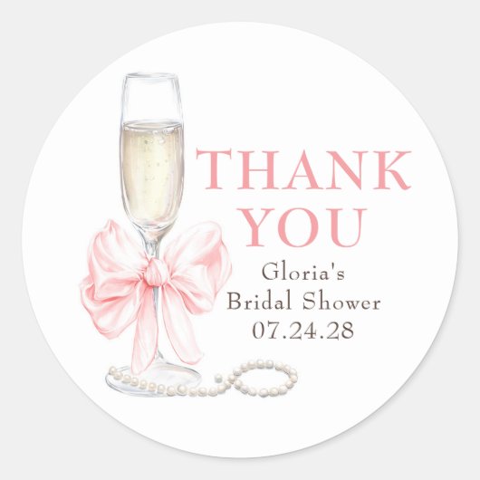 Elegant Pink Bow Prosecco Bridal Shower Thank You ラウンドシール (正面)