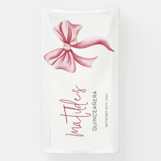 Elegant Pink Bow Quinceanera 横断幕 (縦)