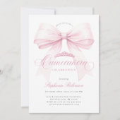Elegant Pink Bow Quinceañera Invitation 招待状 (正面)