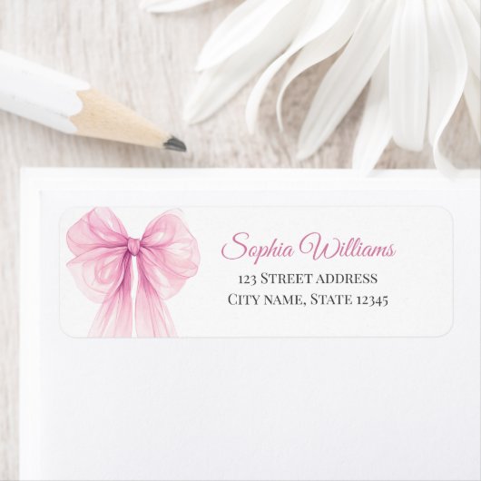 Elegant Pink Bow Return Address Labels ラベル (インサイチュ)