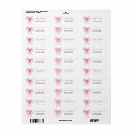 Elegant Pink Bow Return Address Labels ラベル (フルシート)