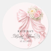 Elegant Pink Bow Romantic Bridal Shower ラウンドシール (正面)