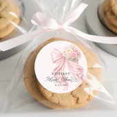 Elegant Pink Bow Romantic Bridal Shower ラウンドシール