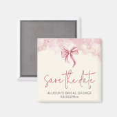 Elegant Pink Bow Save the Date Bridal Shower マグネット (正面/裏面)