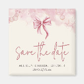 Elegant Pink Bow Save the Date Bridal Shower マグネット (正面)