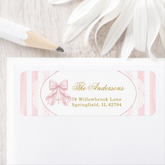 Elegant Pink Bow Stripes Lace ラベル (インサイチュ)