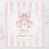 Elegant Pink Bow Stripes Lace ワインラベル (シングルラベル)