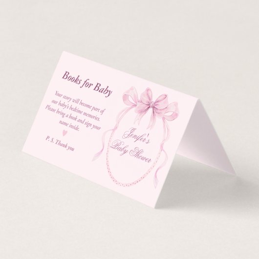 Elegant Pink Bow Theme Books for Baby Card (正面)