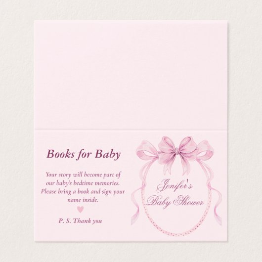 Elegant Pink Bow Theme Books for Baby Card (外部フラット)