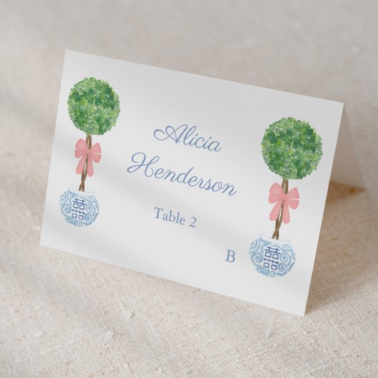 Elegant Pink Bow Topiary Individual Place Card テーブルナンバー