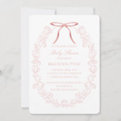Elegant Pink Bows & Flowers Baby Shower 招待状 (正面)