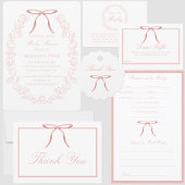 Elegant Pink Bows & Flowers Baby Shower 招待状