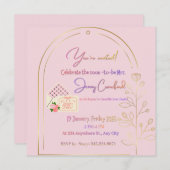 Elegant Pink Bridal Shower Invitation | Modern Gol 招待状 (正面/裏面)